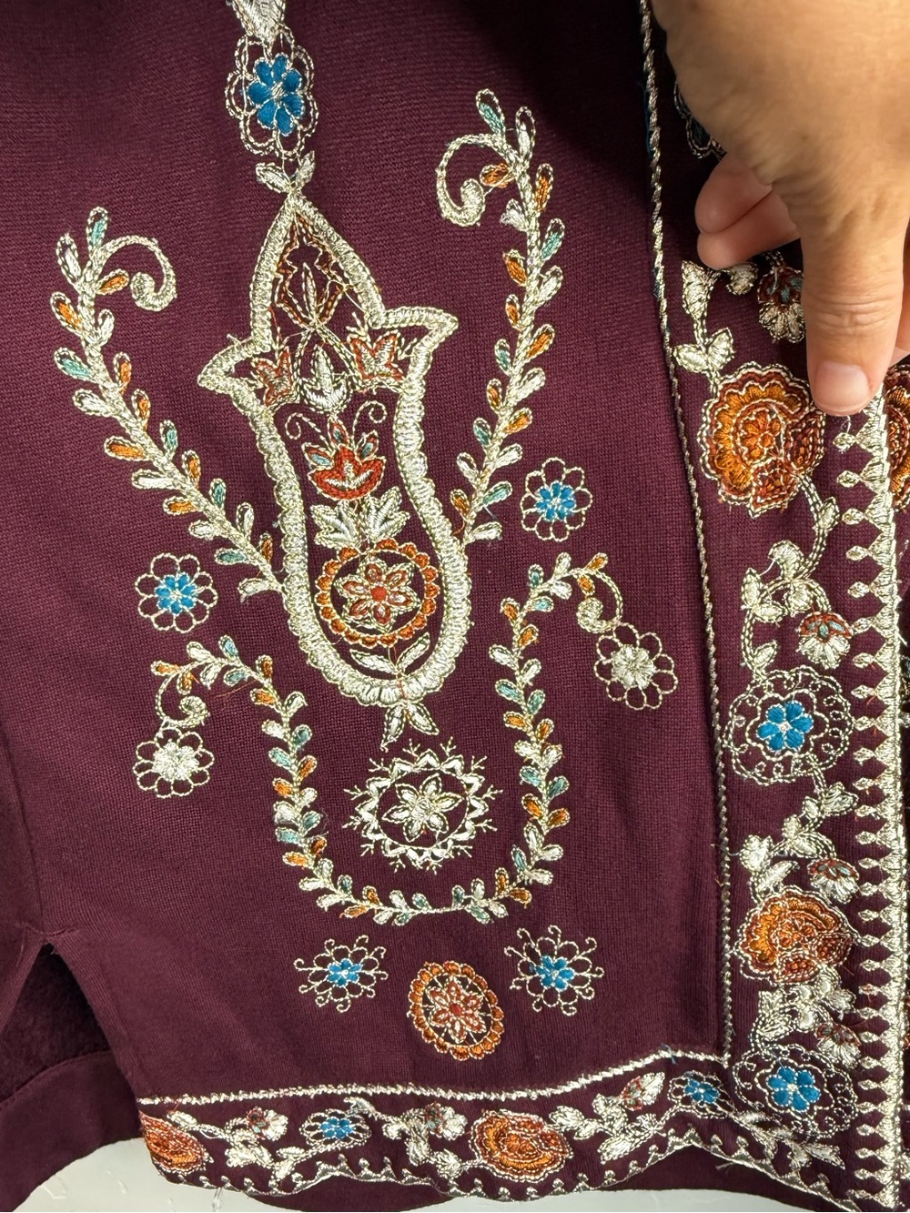 Soft Surroundings Embroidered Open Front Cardigan Kimono Fleece XS - Picture 5 of 10
